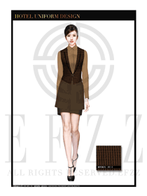 黃色千鳥格短裙款餐飲西餐服務(wù)員服裝款式圖1214