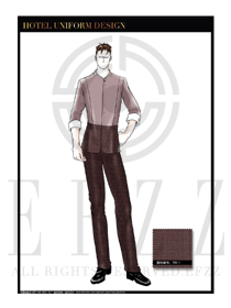暗紅色圓領(lǐng)襯衫西餐服務(wù)員制服設(shè)計(jì)圖1223