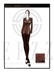 棗紅色女款外套西餐服務(wù)員制服設(shè)計(jì)圖1225