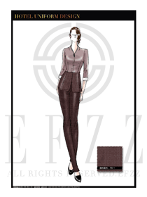 棗紅色女款襯衫餐飲西餐服務(wù)員制服設(shè)計(jì)圖1227