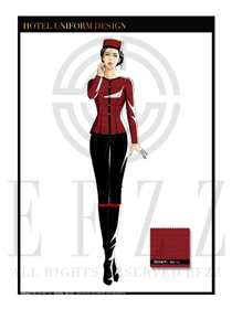 紅色小葉女款酒店門童行李生制服設(shè)計(jì)圖1030