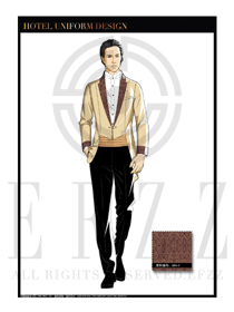 卡其色男款酒店門童保安制服設計圖1033