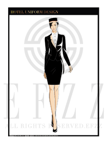 時(shí)尚黑色修身女款酒店門(mén)童款式設(shè)計(jì)圖1047