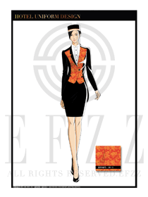 黑色鑲金紅色百合花女款酒店行李生制服設(shè)計(jì)圖1048
