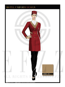 中國(guó)紅女款酒店門童服裝款式圖1063