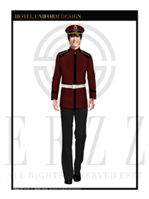 酒紅色男款酒店門童制服設(shè)計(jì)圖1082