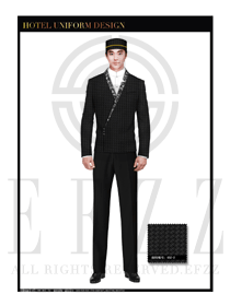 黑色時尚拼圖紋酒店門童服裝款式圖1098