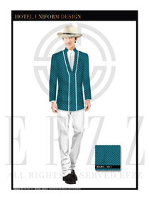 藍(lán)綠色方菱格男款酒店門童服裝款式圖1102