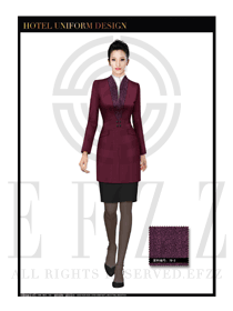 玫紅色女款酒店行李生制服設計圖1115