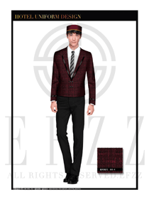 棗紅色男款酒店行李生制服設(shè)計(jì)圖1127