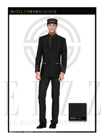 黑色時(shí)尚拼圖男裝酒店門童行李生服裝款式圖1166