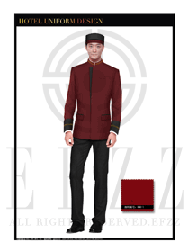 棗紅色男款酒店行李生服裝款式圖1167