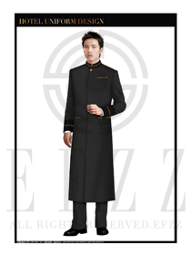 黑色男裝長(zhǎng)款酒店門(mén)童行李生制服設(shè)計(jì)圖1172