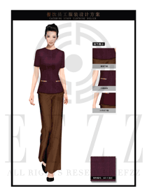 玫紅色時(shí)尚修身女款中餐服務(wù)員制服設(shè)計(jì)圖1698