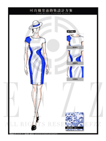 大師手繪青花瓷夏季時尚OL女裝職業(yè)裝款式圖576