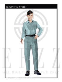 淺藍色女款長袖工程服制服設計圖093