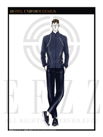 時(shí)尚深藍(lán)色男款美容SPA會(huì)所服務(wù)生服裝款式圖595