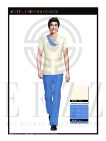 藍(lán)色男款按摩技師美容師工作制服款式設(shè)計(jì)圖1327