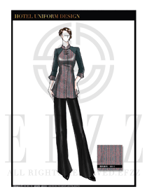 黃藍(lán)色女款酒店民族特色制服設(shè)計(jì)圖169