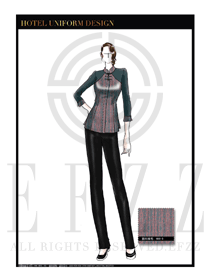 時尚黃藍色女款酒店民族特色制服設(shè)計圖171