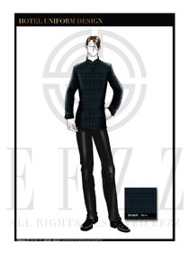 大師手繪墨綠色男款酒店民族特色服裝款式設(shè)計(jì)圖172