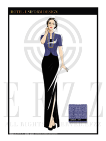 時(shí)尚藍(lán)色祥云女款酒店中餐廳迎賓服裝款式圖751