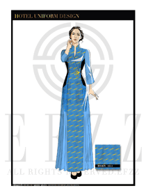 藍(lán)色女款酒店中餐廳迎賓服裝款式圖761