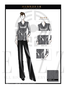 時尚灰色修身款酒店客房服務(wù)員制服設(shè)計圖582