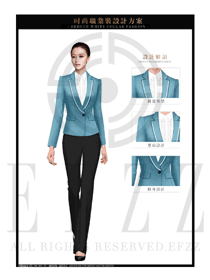 時尚淺藍(lán)色女款職業(yè)套裝制服設(shè)計圖1376