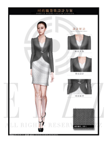 銀灰色女款OL通勤職業(yè)裝款式設(shè)計圖1381