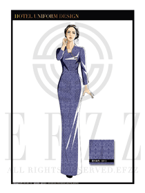 藍(lán)色祥云女款酒店中餐廳迎賓服裝款式圖763