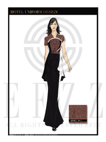 時(shí)尚金紅色祥云修身款酒店中餐廳迎賓服裝款式設(shè)計(jì)圖766