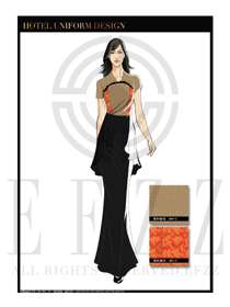 金色女款酒店中餐廳迎賓制服設(shè)計(jì)圖767