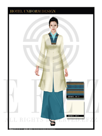 卡其色長袍女款酒店中餐廳迎賓制服設(shè)計圖769