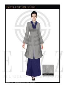 時(shí)尚灰色修身款酒店中餐廳迎賓服裝款式設(shè)計(jì)圖770