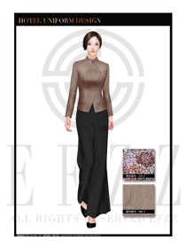 淺啡色女款酒店中餐廳迎賓制服設(shè)計圖771