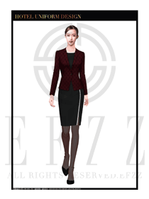 棗紅色女款裙裝酒店總臺大堂服務(wù)員制服設(shè)計圖984