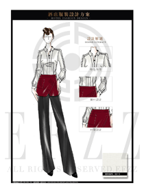 米白色女款餐飲西餐服務(wù)員制服設(shè)計圖1233