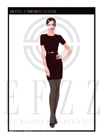 時尚棗紅色女款裙裝酒店大堂服裝款式設(shè)計圖989