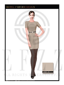 時(shí)尚卡其色裙裝款酒店大堂服裝款式設(shè)計(jì)圖991