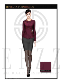 時(shí)尚酒紅色裙裝款酒店大堂服裝款式設(shè)計(jì)圖993