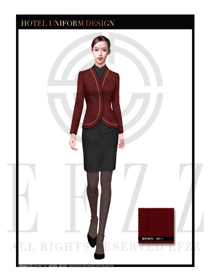 棗紅色修身款大堂經(jīng)理制服設(shè)計圖994