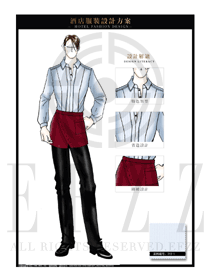 時(shí)尚酒紅色圍裙款西餐服務(wù)員服裝款式設(shè)計(jì)圖1242