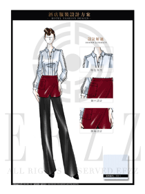 酒紅色圍裙款西餐廳服務(wù)員制服設(shè)計(jì)圖1245