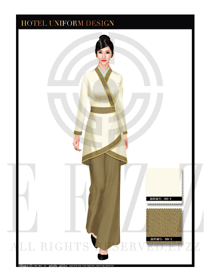 卡其色女款漢服風(fēng)格酒店中餐廳迎賓制服設(shè)計圖775