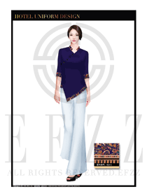 時(shí)尚深藍(lán)色女款酒店中餐廳迎賓服裝款式設(shè)計(jì)圖779