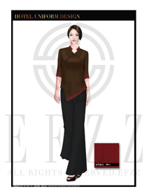 咖啡色修身款酒店中餐廳迎賓制服設(shè)計圖780