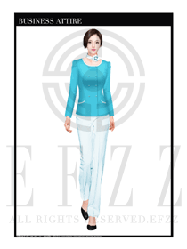 天藍(lán)色女款長(zhǎng)袖褲裝按摩技師制服設(shè)計(jì)圖1374