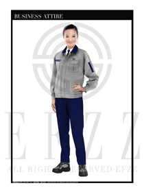 灰色長袖女款車間工作服裝款式設(shè)計(jì)圖1088