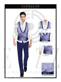 時(shí)尚藍(lán)色水墨畫馬甲款西餐服務(wù)員服裝款式設(shè)計(jì)圖1250